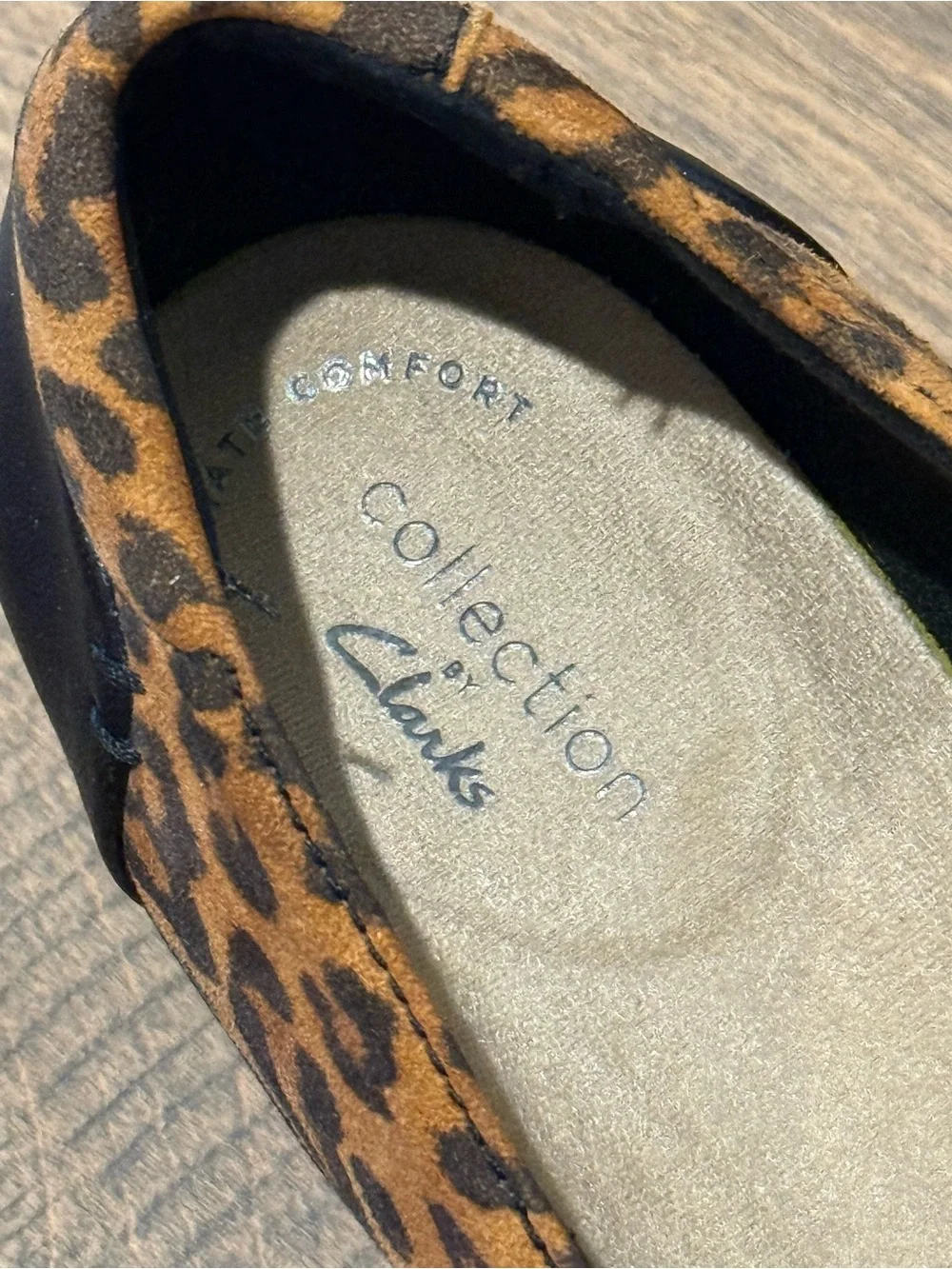 Clarks Women’s Sharon Dolly Loafers Leopard Print Wedge Heel Lightweight 8